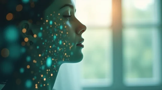 Symbolische Darstellung eines menschlichen Profils mit visuellen Elementen, die ein Betriebssystem für Wohlbefinden repräsentieren