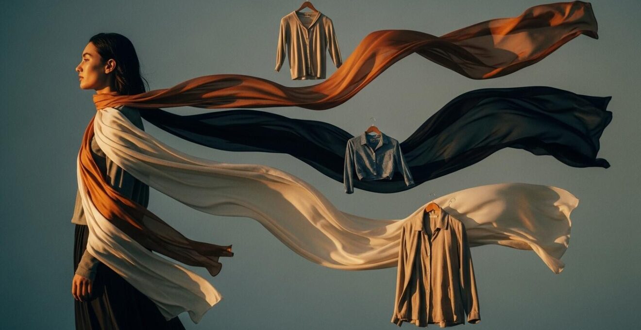 Ein stilvoller Mensch trägt einen eleganten Schal, der dynamisch und vielseitig verschiedene Outfits ergänzt