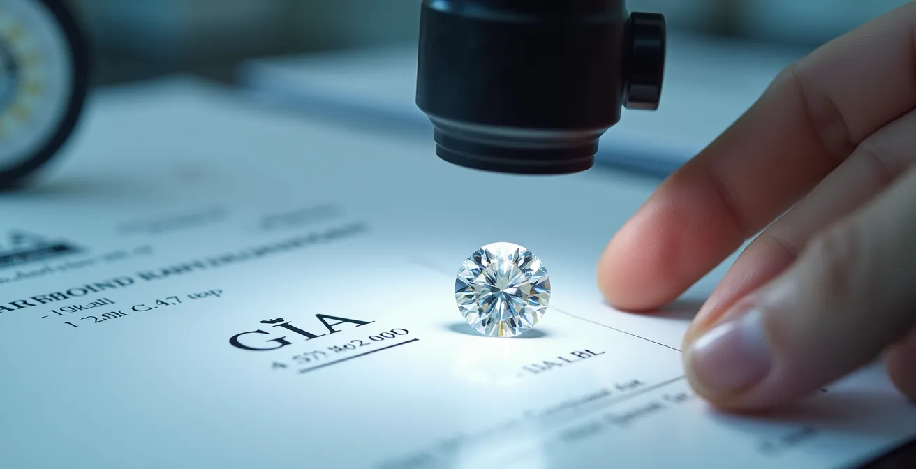 Professionelle Diamantenbewertung mit Lupe und Zertifikat in einem Juweliergeschäft