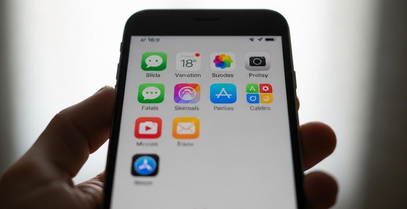 Visualisierung eines aufgeräumten und produktiven Smartphone-Startbildschirms mit organisierten Apps und klaren Kategorien