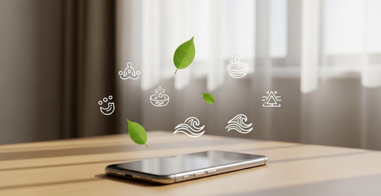Symbolische Visualisierung eines Smartphones als hilfreiches Stressbewältigungsinstrument mit beruhigenden App-Icons