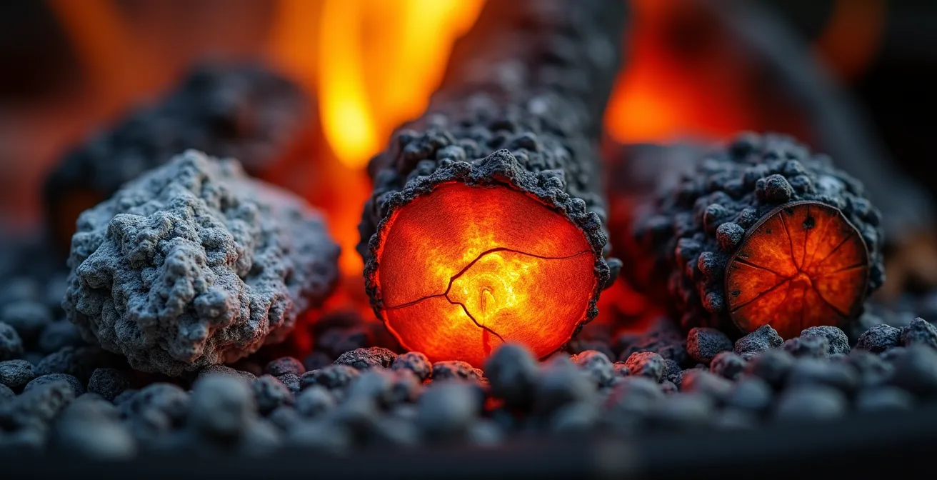 Verschiedene Hitzezonen eines Holzfeuers für traditionelles Kochen