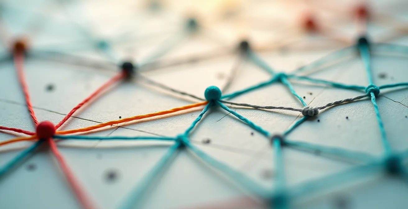 Netzwerk aus verbundenen Notizen visualisiert ein digitales zweites Gehirn