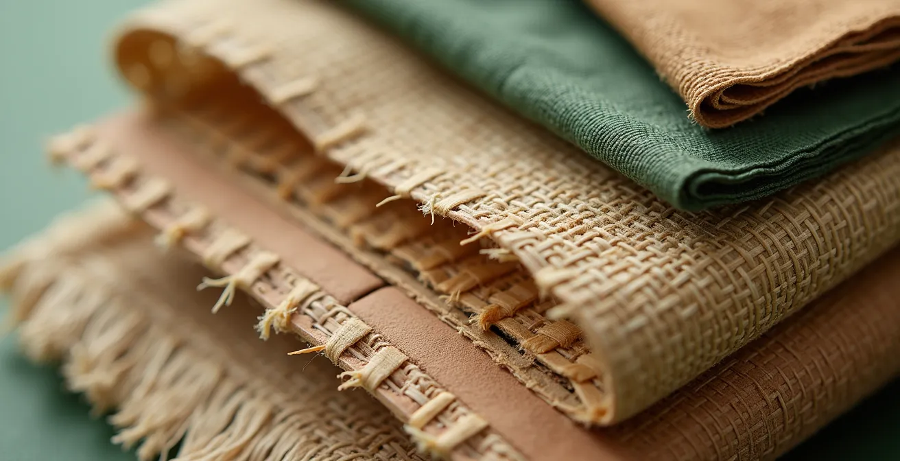 Makroaufnahme verschiedener wiederverwendbarer Materialien und Naturmaterialien in harmonischer Anordnung